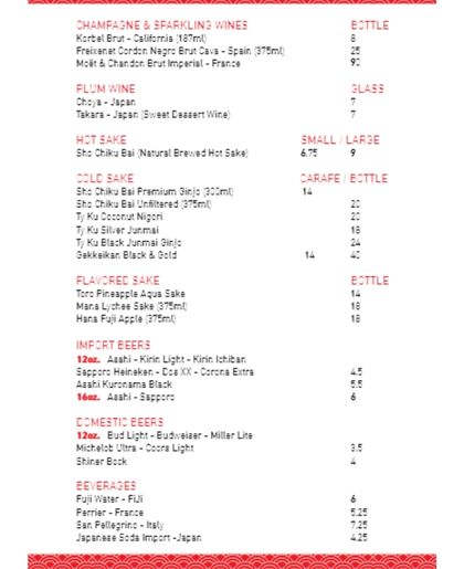 Ichiban Hibachi & Sushi Drink Menu Katy, TX