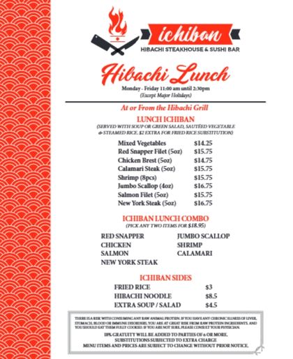 Ichiban Hibachi Lunch Menu